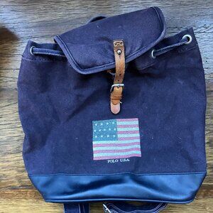 Ralph Lauren Polo USA Canvas Leather Drawstring Bag